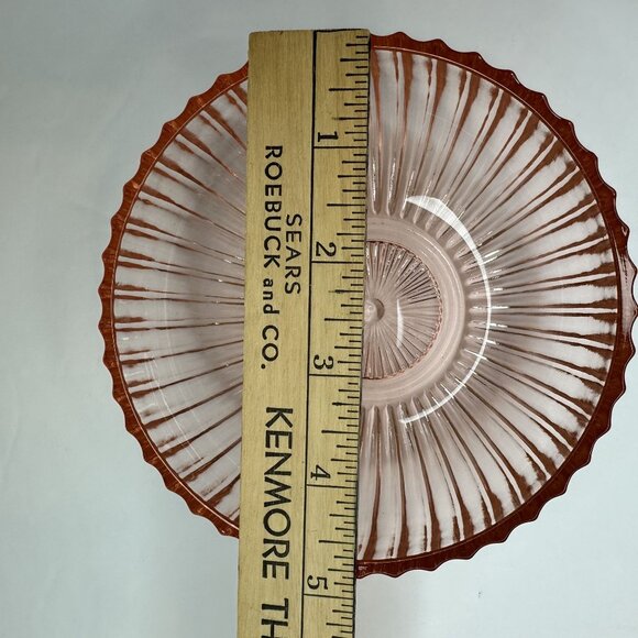 Anchor Hocking QUEEN MARY Pink Depression Glass Berry Candy Bowl Plate Set 1940s - Picture 3 of 15
